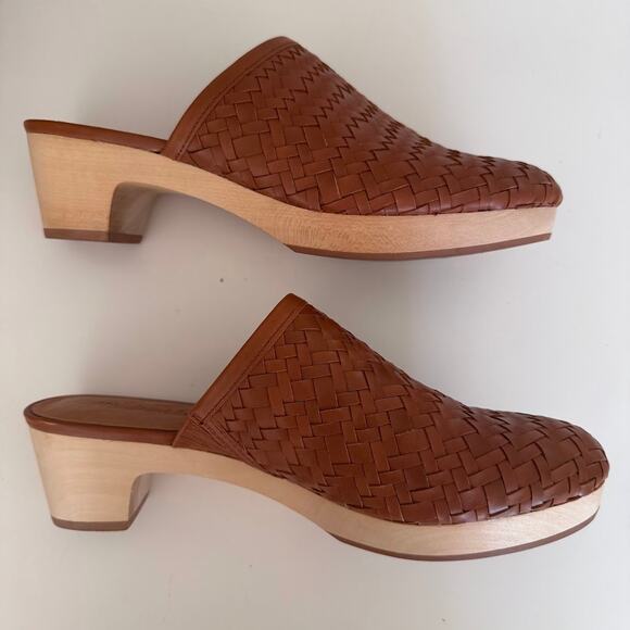 Madewell The Jordyn Clog in Brown Woven Leather Wood Heel Size 9.5 - Picture 1 of 6